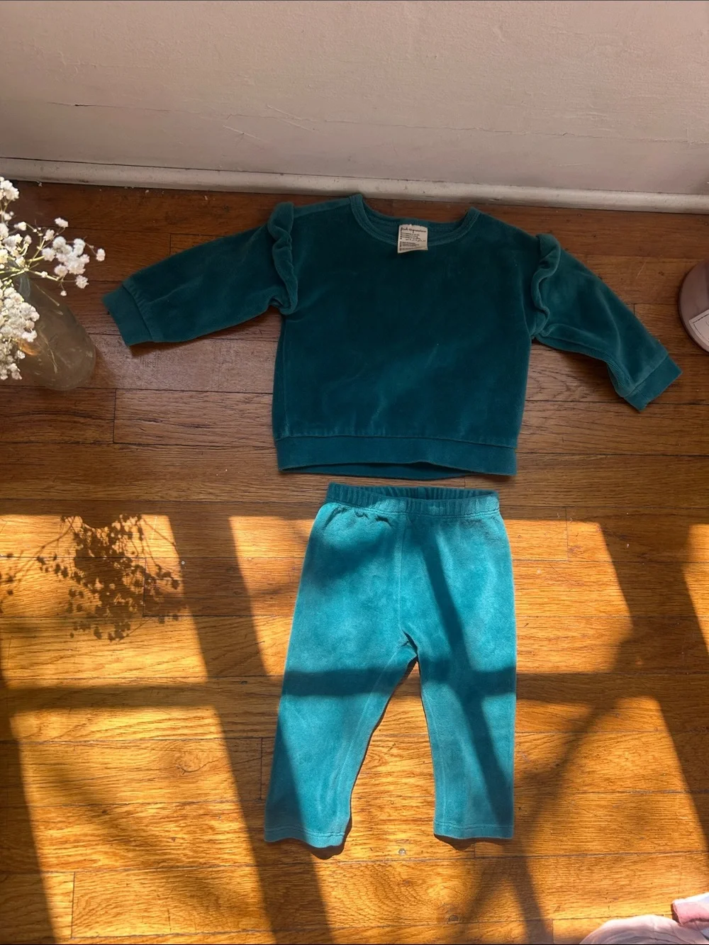Kids Velvet Two-Piece  Set - Teal 6-9 months